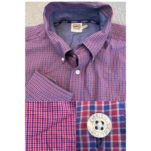 Cinch Shirt Mens XL 100% Cotton Red Blue Western Plaid Cowboy Oxford